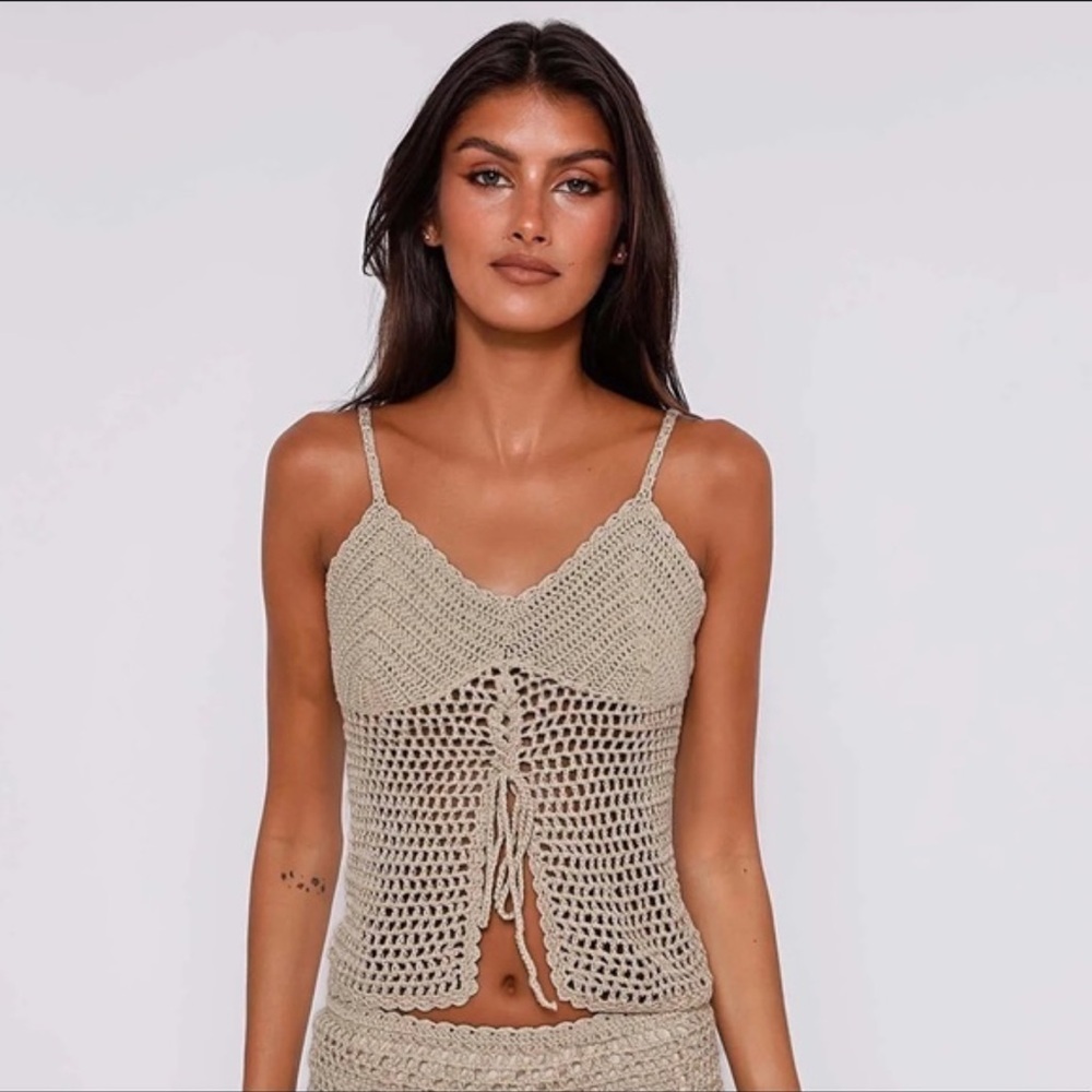Tiger Mist Selene Tan Cropped Tie Front Camisole